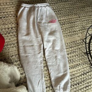 White Fox Boutique Light Gray Joggers with Pink Logo